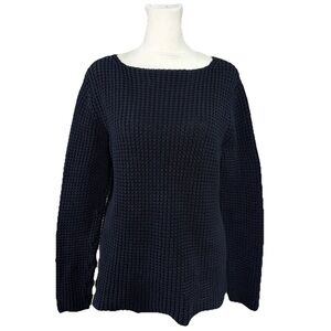Lauren Ralph Lauren Sweater Womens Blue Chunky Knit Boat Neck 100% Cotton